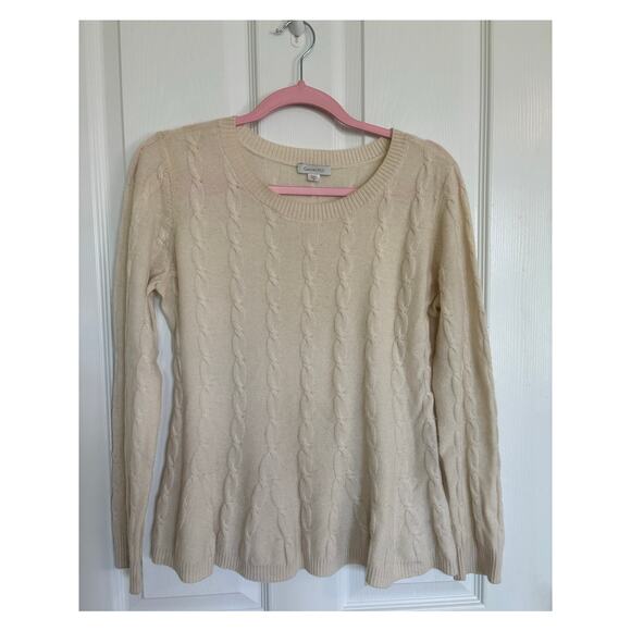 Garnet Hill Small Ivory 100% Cashmere Cable Knit Sweater - Picture 1 of 5